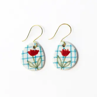 Ink + Alloy Ink + Alloy Danielle Round Ceramic Poppy Plaid Earrings