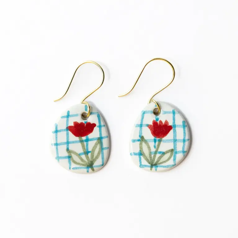 Ink + Alloy Ink + Alloy Danielle Round Ceramic Poppy Plaid Earrings