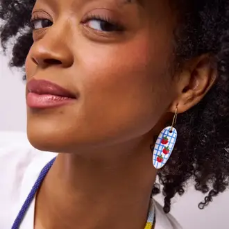 Ink + Alloy Ink + Alloy Danielle Oval Ceramic Tomato Plaid Earrings
