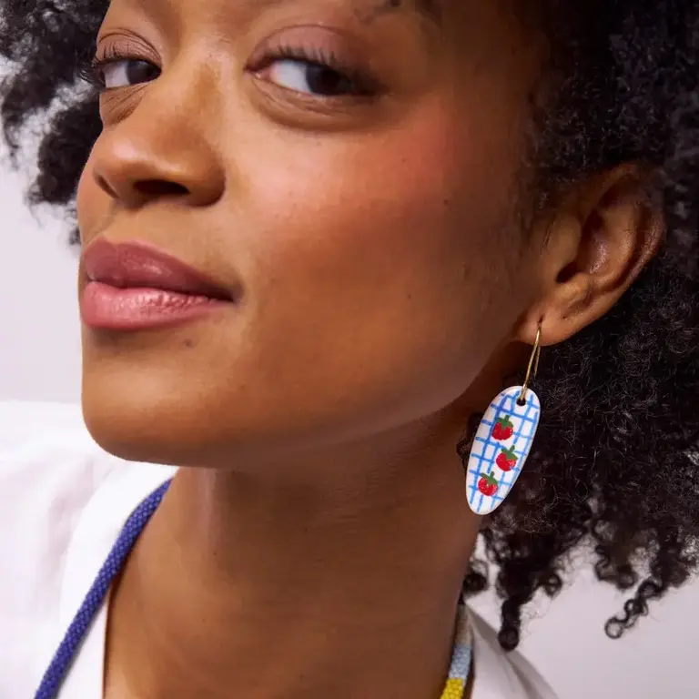 Ink + Alloy Ink + Alloy Danielle Oval Ceramic Tomato Plaid Earrings