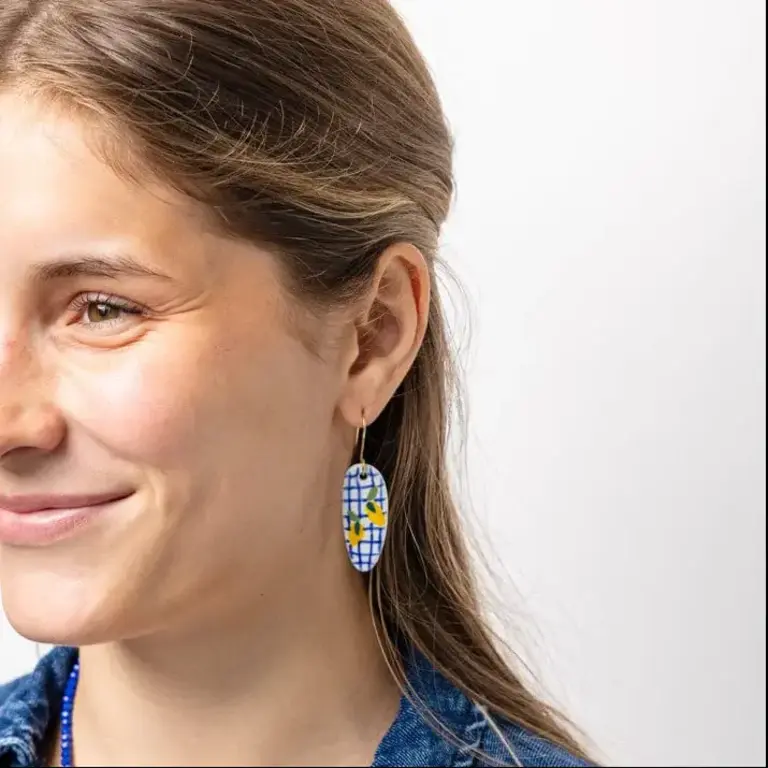Ink + Alloy Ink + Alloy Danielle Oval Ceramic Lemon Plaid Earrings