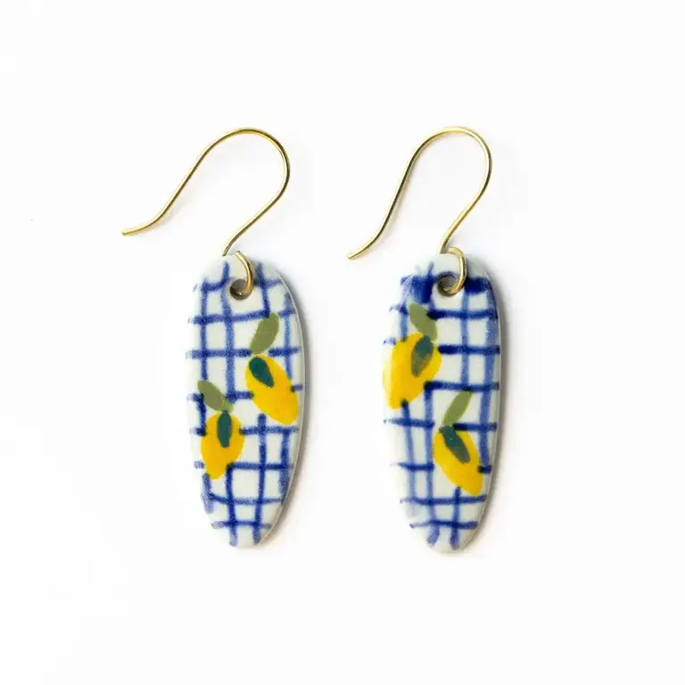 Ink + Alloy Ink + Alloy Danielle Oval Ceramic Lemon Plaid Earrings