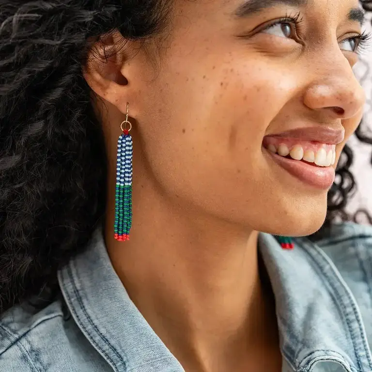 Ink + Alloy Ink + Alloy Abbey Tassel Seed Bead Earrings - Blue + Green