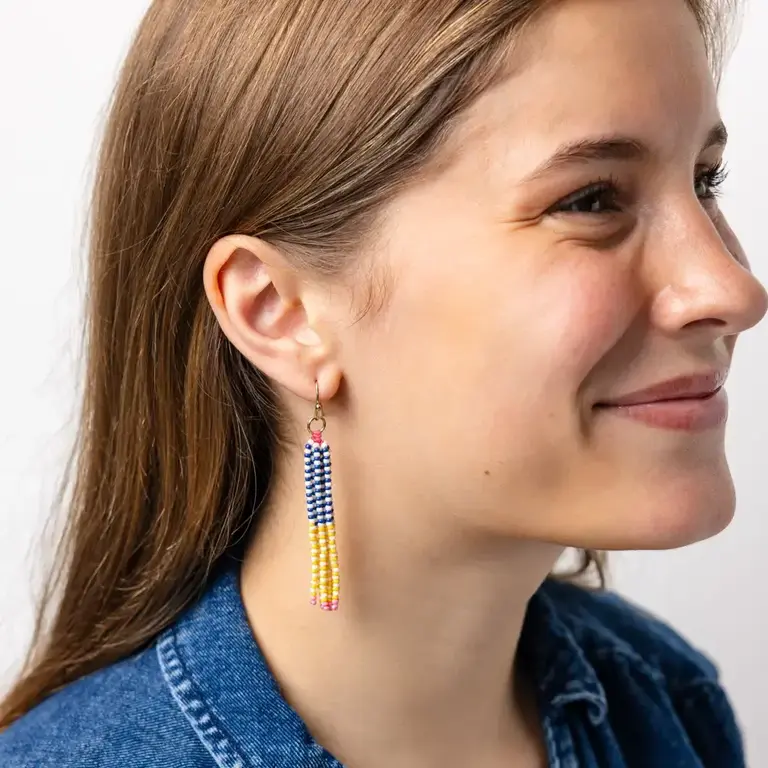 Ink + Alloy Ink + Alloy Abbey Tassel Seed Bead Earrings Yellow + Blue