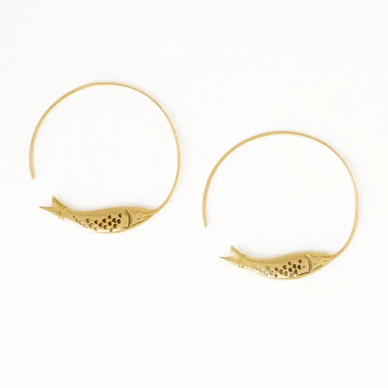 Ink + Alloy Ink + Alloy Wren Fish Hoop Earrings Brass
