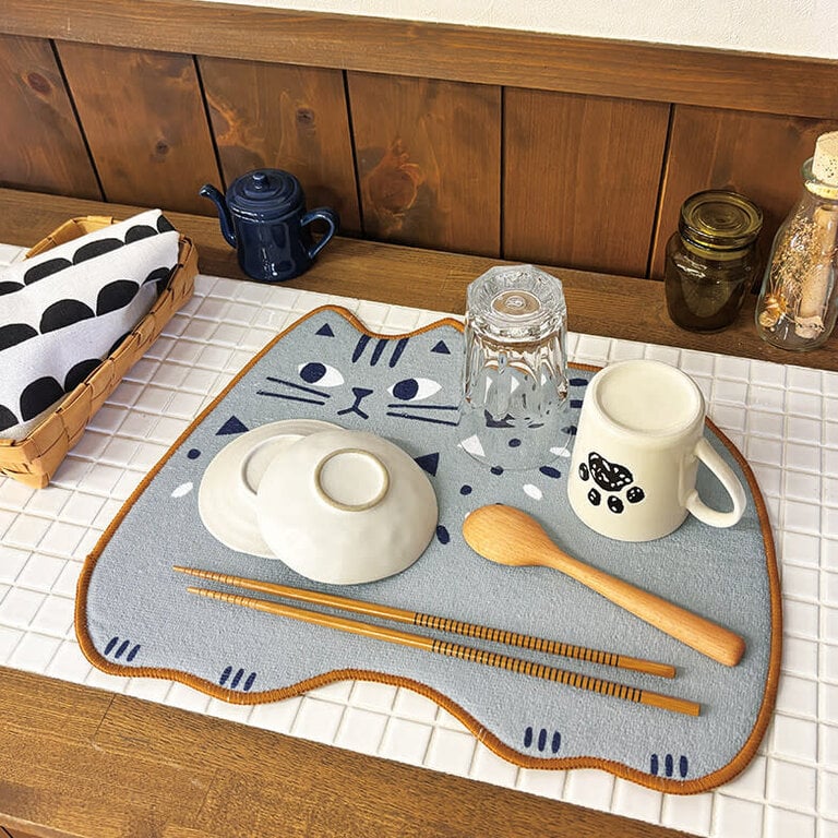 Fika Japan Cat Dish Drying Mat Grey