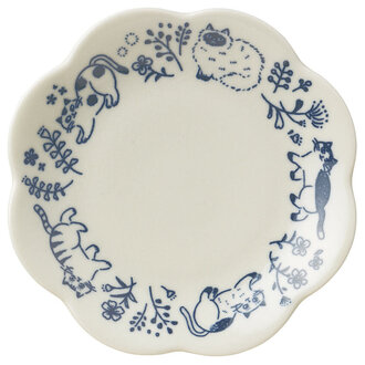 Fika Japan Fika Flowers & Cat Plate Navy (Sm)