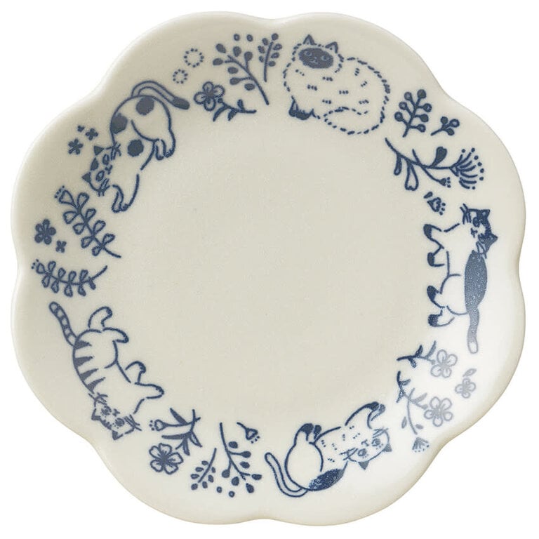 Fika Japan Fika Flowers & Cat Plate Navy (Sm)