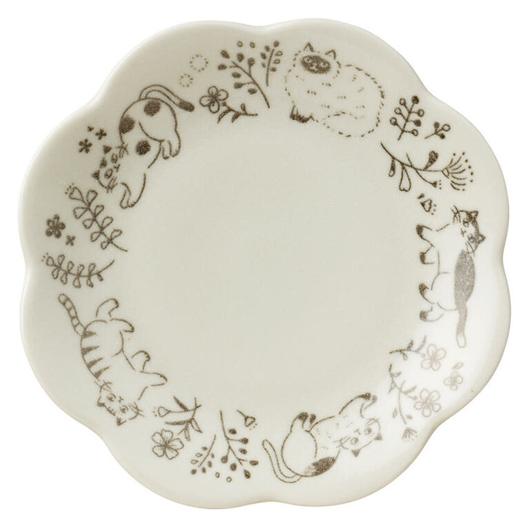 Fika Japan Fika Flowers & Cat Plate Brown (Sm)