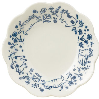 Fika Japan Fika Flowers & Cat Plate Navy (Lg)