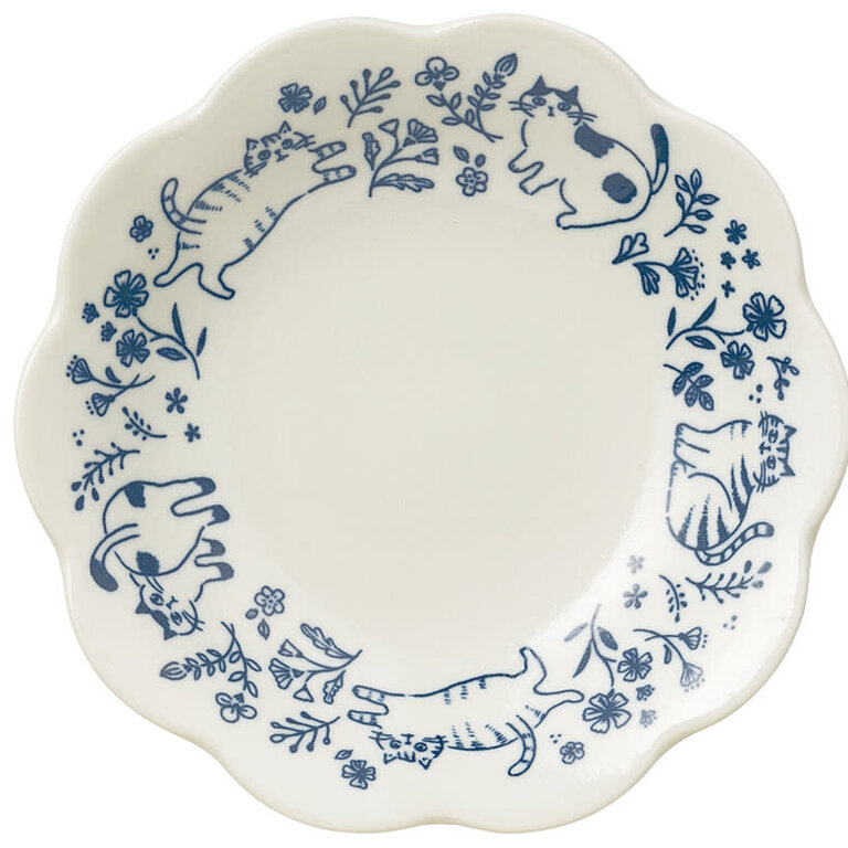 Fika Japan Fika Flowers & Cat Plate Navy (Lg)