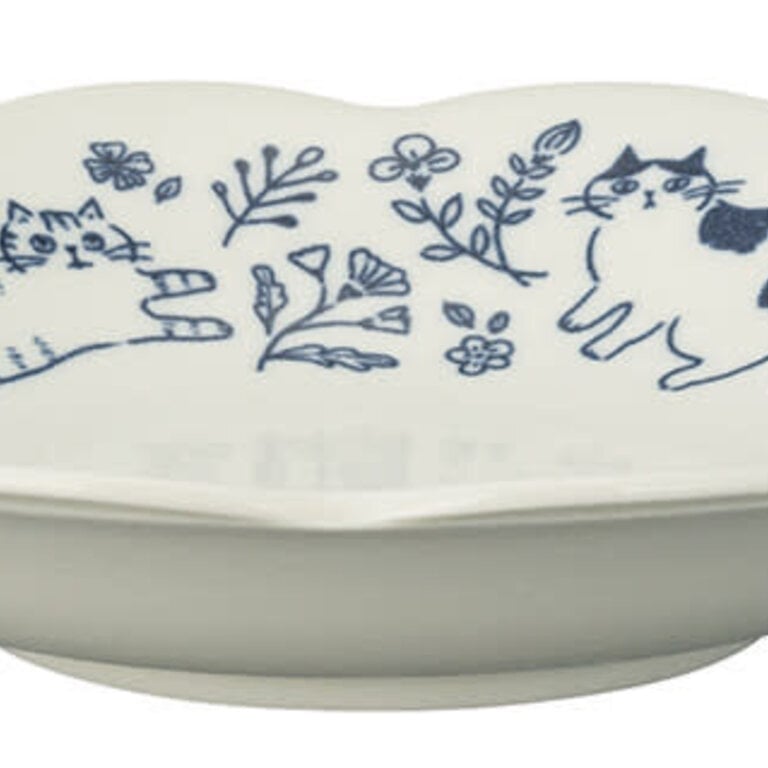 Fika Japan Fika Flowers & Cat Plate Navy (Lg)