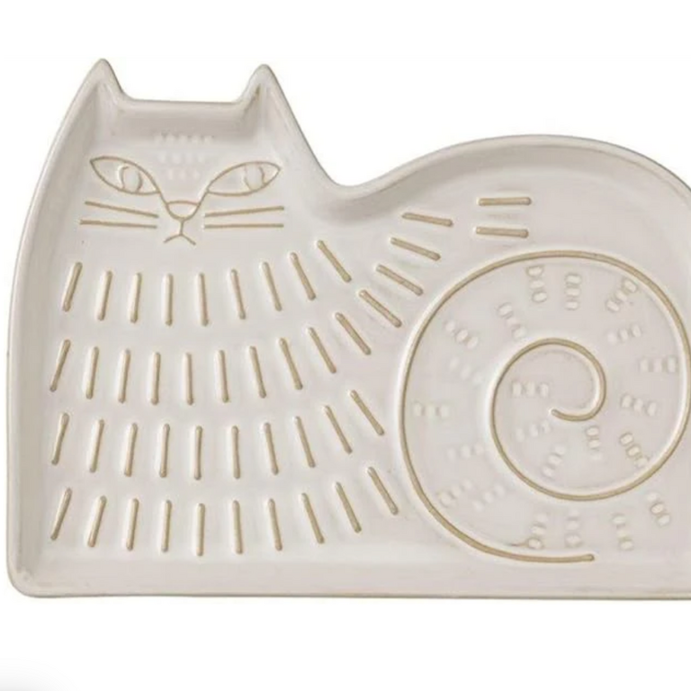 Fika Japan Fika Ceramic Relief Cat Plate White