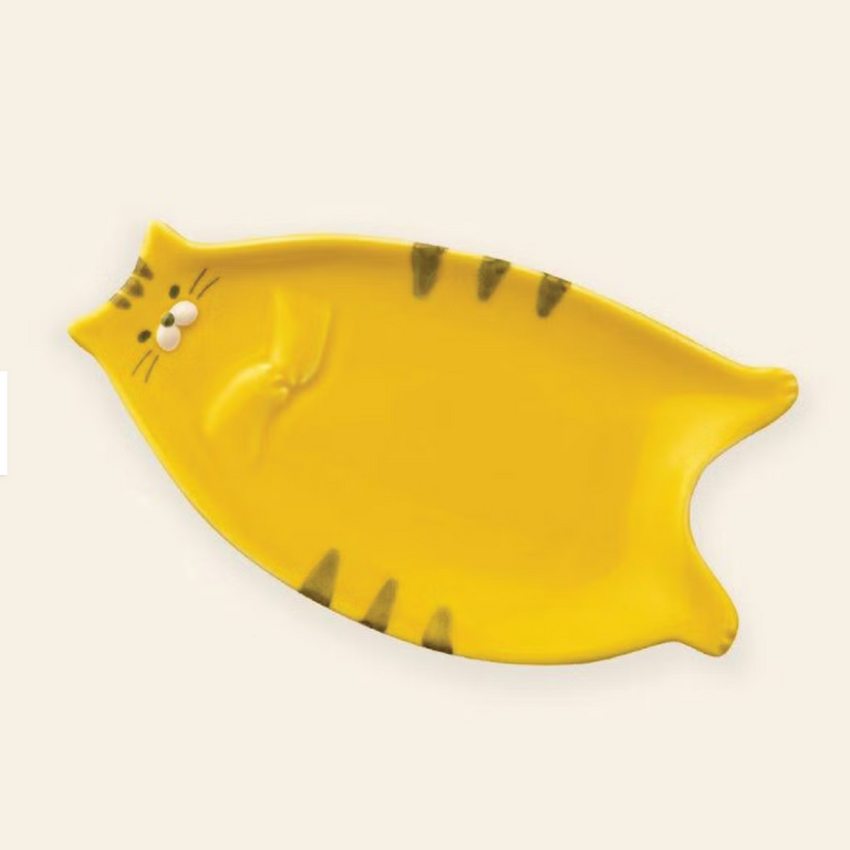 Fika Japan Fika Ceramic Tabby Cat Small Plate Yellow