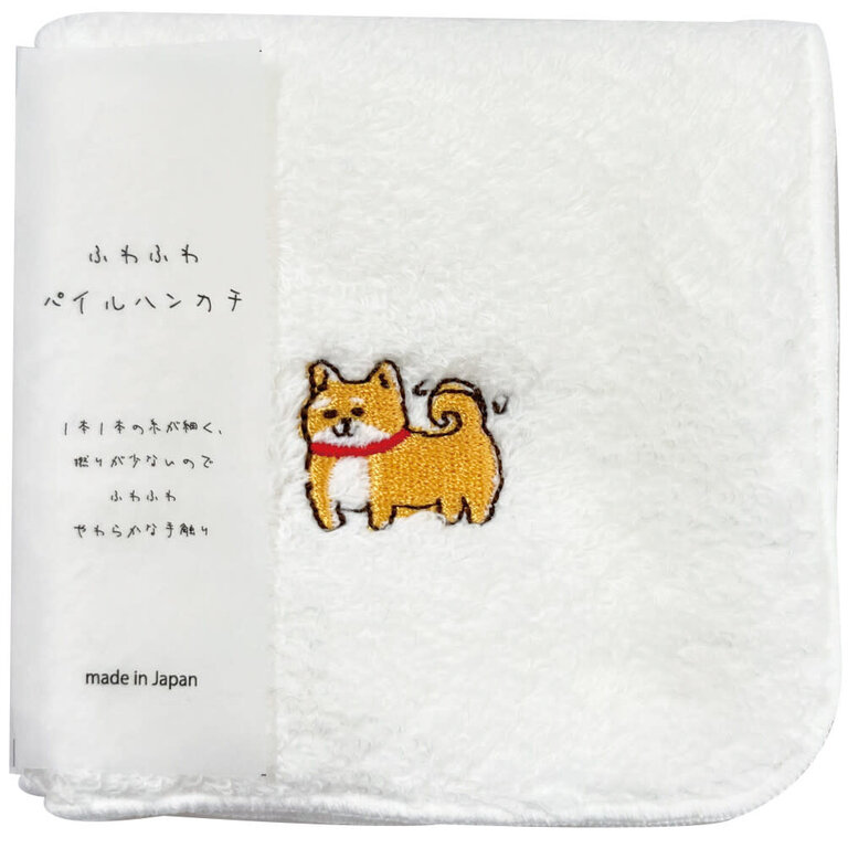 Fika Japan Fika Fluffy Cotton Handkerchief White Shiba Inu