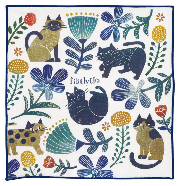 Fika Japan Fika Handkerchief Cats & Flowers