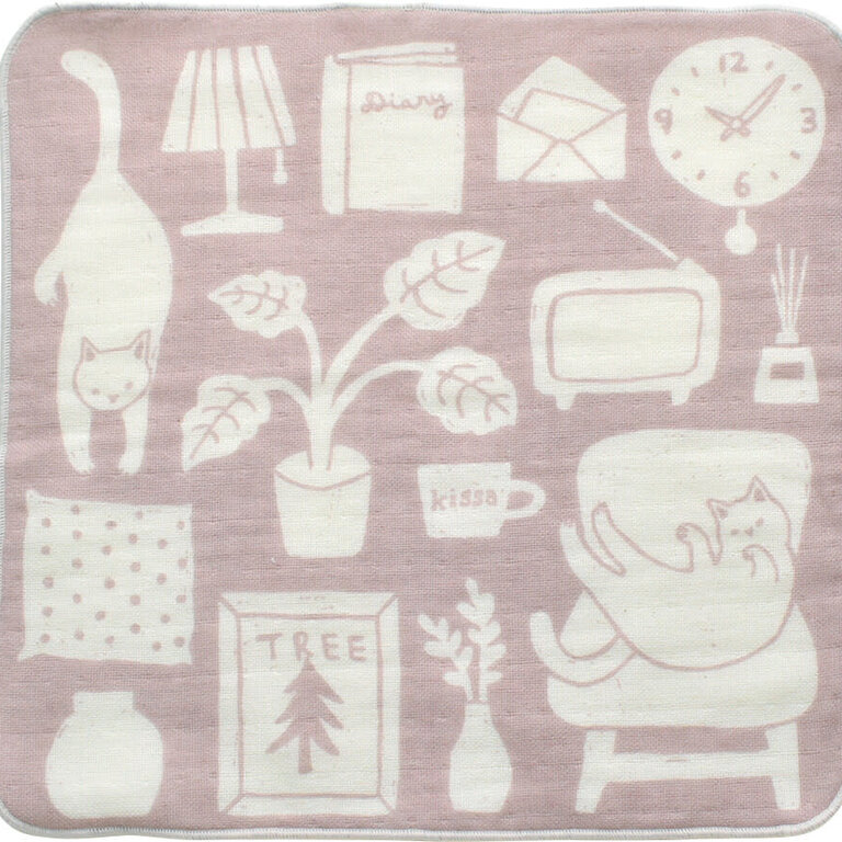 Fika Japan Fika Handkerchief Pink Cats