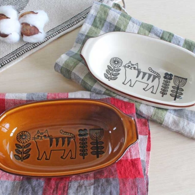 Fika Japan Fika Oval Gratin Baking Dish Ivory Cat