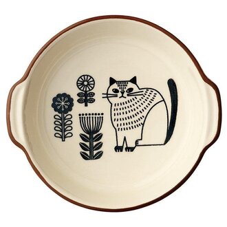Fika Japan Fika Round Gratin Baking Dish Ivory Cat