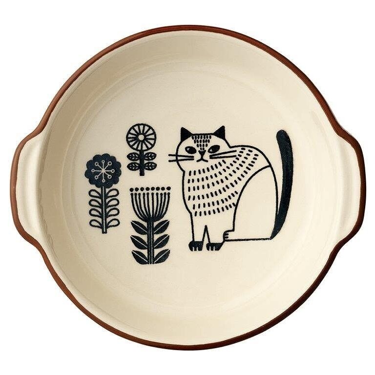Fika Japan Fika Round Gratin Baking Dish Ivory Cat