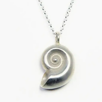 Morning Moon Nautilus Shell Pendant Frosted Sterling Silver