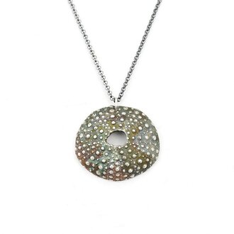 Morning Moon Sea Urchin Shell Pendant - Oxidized Sterling Silver