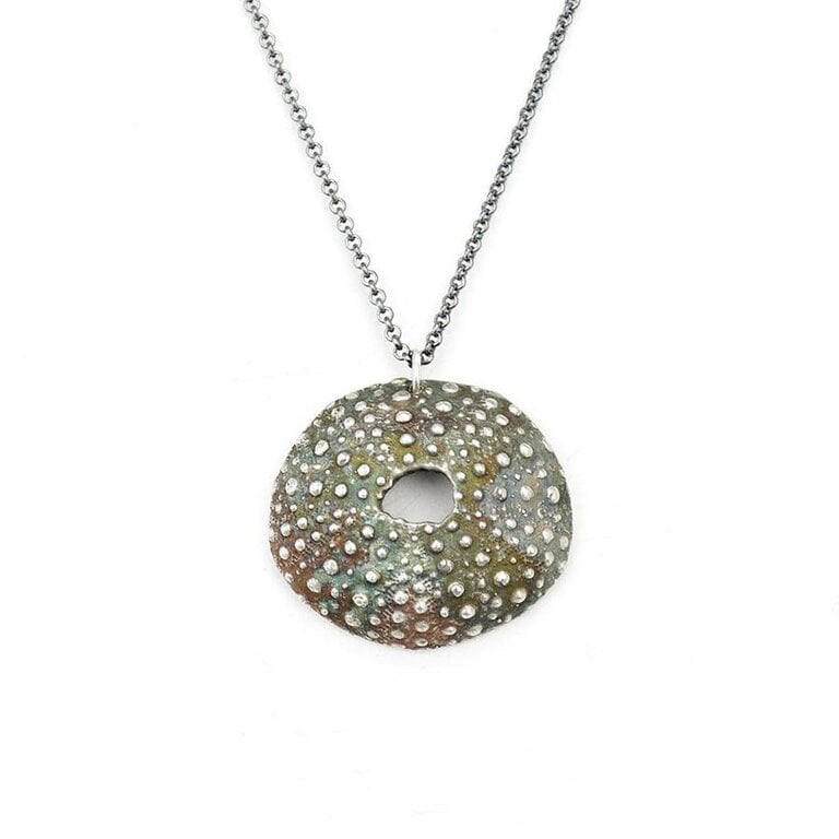 Morning Moon Sea Urchin Shell Pendant - Oxidized Sterling Silver