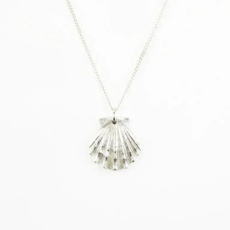 Morning Moon Scallop Shell Pendant - Oxidized Sterling Silver