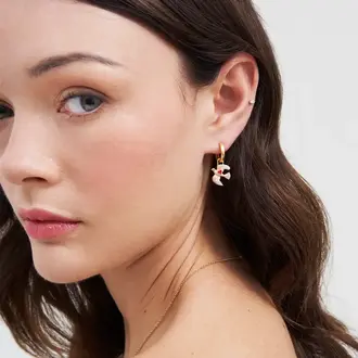 Fable England Fable Dove Heart Huggie Earrings 22 ct Gold Plated