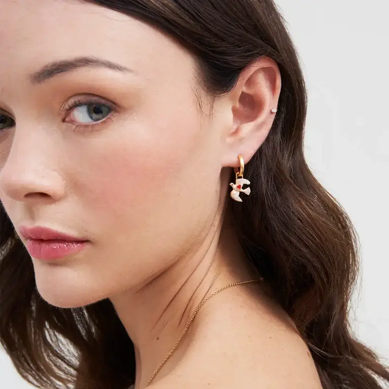Fable England Fable Dove Heart Huggie Earrings 22 ct Gold Plated