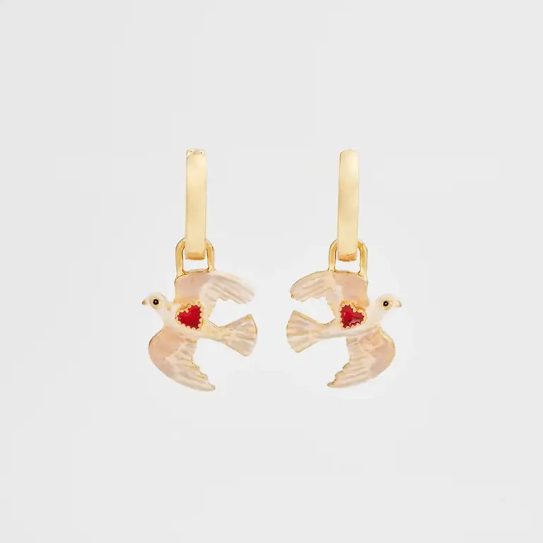 Fable England Fable Dove Heart Huggie Earrings 22 ct Gold Plated