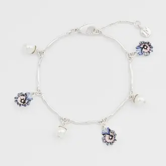 Fable England Fable Pansy Pearl Multi Silver Charm Bracelet