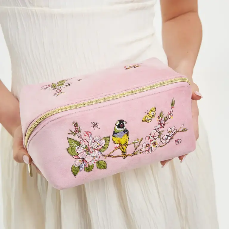 Fable England Fable Pink Velvet Love Scatter Embroidered Pouch