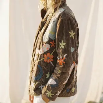 Humanity Designs Humanity Designs Applique Velvet Suzani Jacket Celestial Brown (O/S)