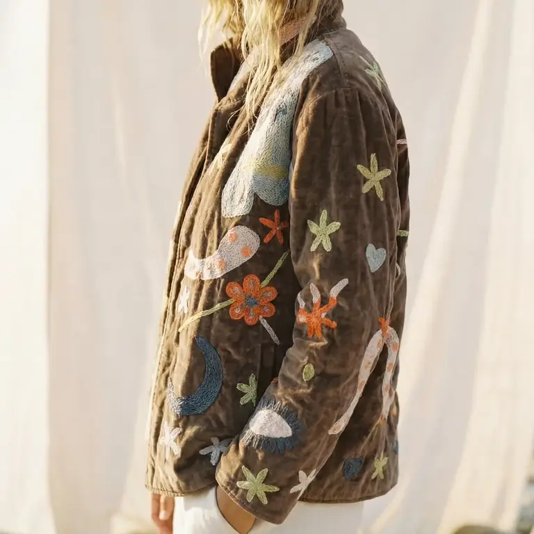 Humanity Designs Humanity Designs Applique Velvet Suzani Jacket Celestial Brown (O/S)