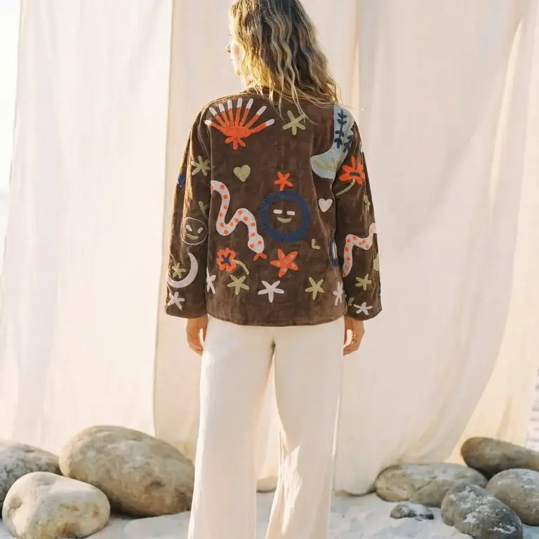 Humanity Designs Humanity Designs Applique Velvet Suzani Jacket Celestial Brown (O/S)