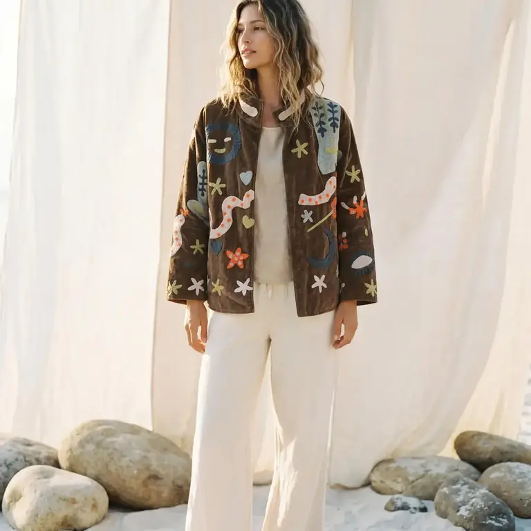 Humanity Designs Humanity Designs Applique Velvet Suzani Jacket Celestial Brown (O/S)