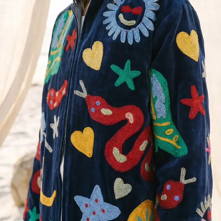 Humanity Designs Humanity Designs Applique Velvet Suzani Jacket Celestial Dark Blue (O/S)