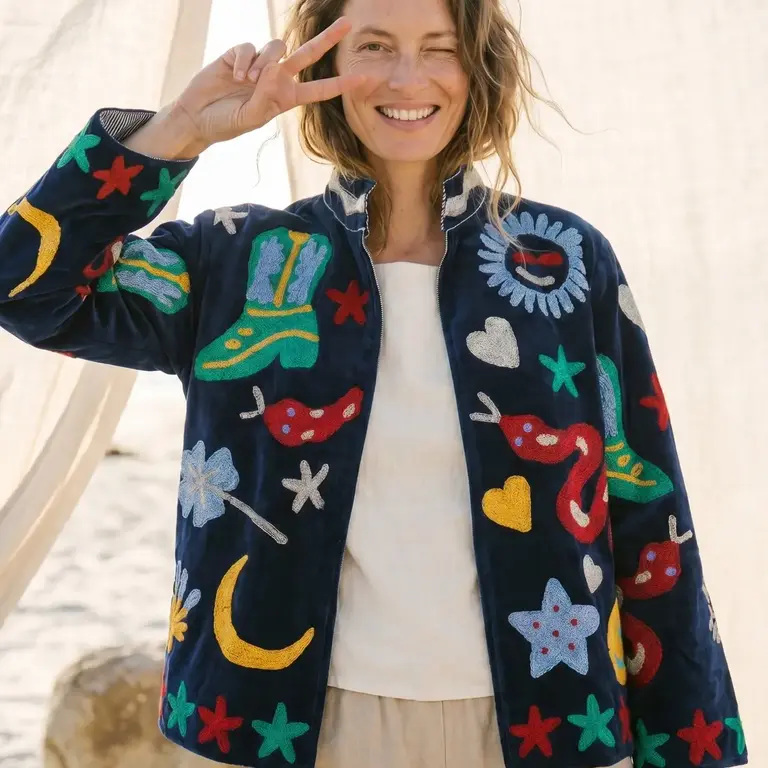 Humanity Designs Humanity Designs Applique Velvet Suzani Jacket Celestial Dark Blue (O/S)