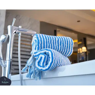 Kalkedon Kalkedon Turkish Cotton Hand Towel Blue Stripes Kalkedon Kalkedon Turkish Cotton Hand Towel Blue Stripes