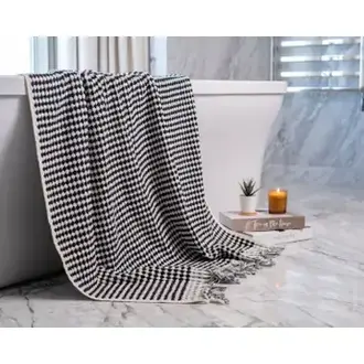 Kalkedon Kalkedon Turkish Cotton Pom Pom Bath Towel Black Kalkedon Kalkedon Turkish Cotton Pom Pom Bath Towel Black