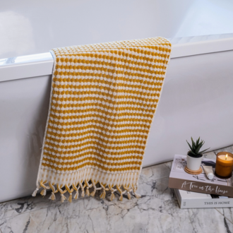 Kalkedon Kalkedon Turkish Cotton Pom Pom Hand Towel Mustard Kalkedon Kalkedon Turkish Cotton Pom Pom Hand Towel Mustard