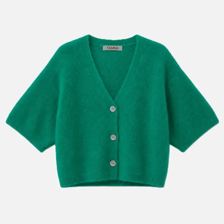 Tamba Tamba Alpaca V-Neck 1/2 Sleeve Cardigan Emerald (O/S)