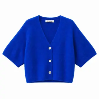 Tamba Tamba Alpaca V-Neck 1/2 Sleeve Cardigan Royal (O/S)