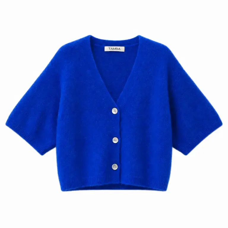 Tamba Tamba Alpaca V-Neck 1/2 Sleeve Cardigan Royal (O/S)