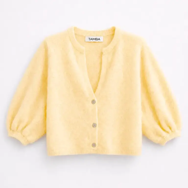 Tamba Tamba Angora Wool Puffed Sleeve Cardigan Butter (O/S)