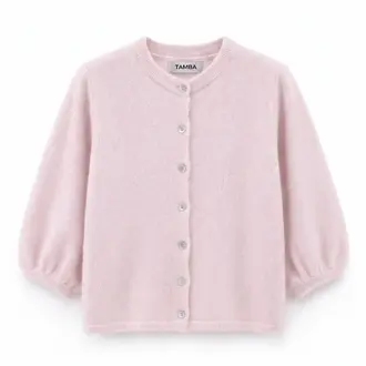 Tamba Tamba Angora Wool Puffed Sleeve Cardigan Pink (O/S)