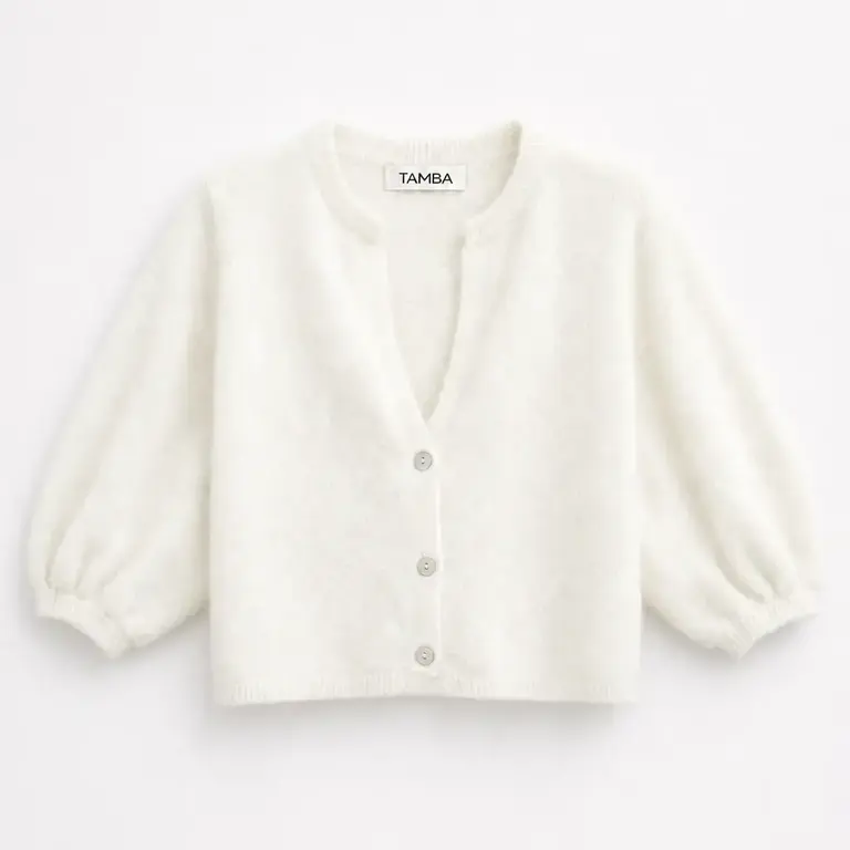 Tamba Tamba Angora Wool Puffed Sleeve Cardigan White (O/S)