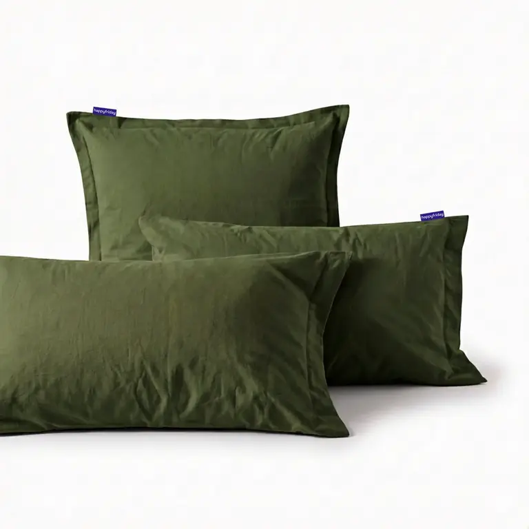Happy Friday Happy Friday Cotton Pillowcase (50x75cm) S/2 - Olive Green