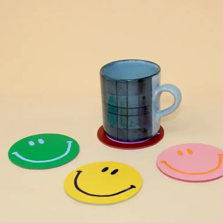 Ark Colour Design Ark Leather Happy Face Coaster S/4